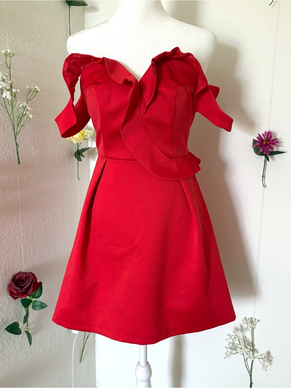 NWT TopShop Red Off-the-Shoulder Dress